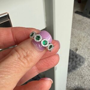 Emerald and CZ Gemstone Sterling Silver Ring. Size 5